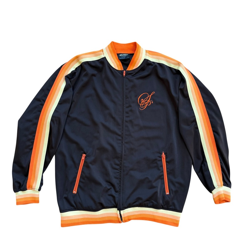 Southpole Mens Track Jacket Black Orange Retro Stripe Full Zip Bomber Large